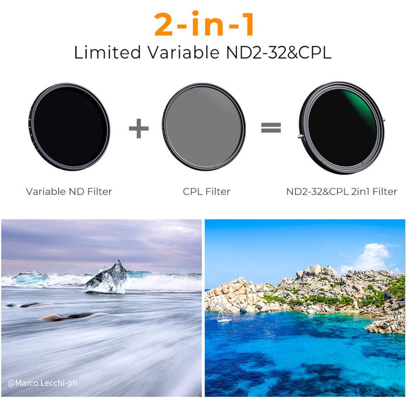 K&F Concept Nano-X Series Variable ND & CPL 2-in-1 Filter (62mm, 1 to 5-Stop)