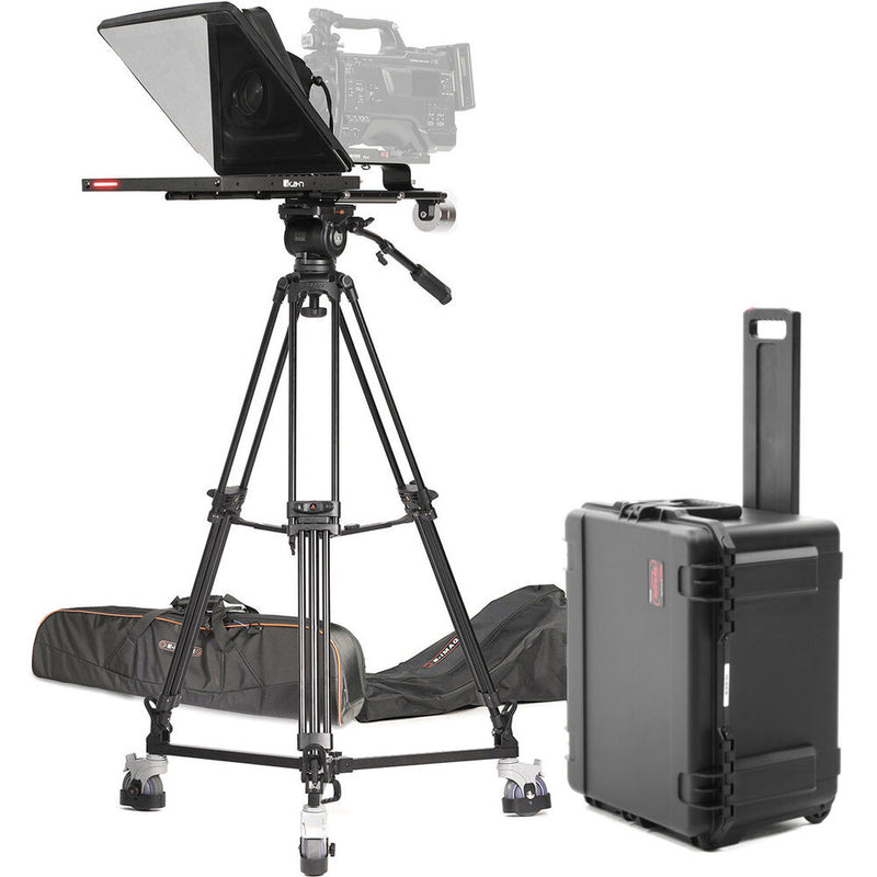 ikan 15" Widescreen Teleprompter with Tally Light, Tripod & Dolly Turnkey with Travel Case