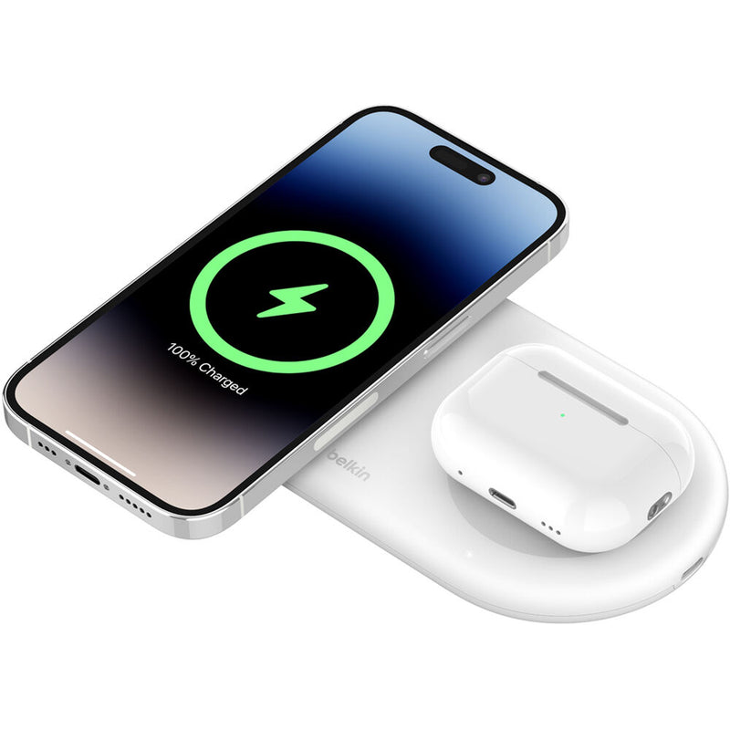 Belkin BoostCharge Pro 2-in-1 Magnetic Wireless Charging Pad with Qi2 (White)