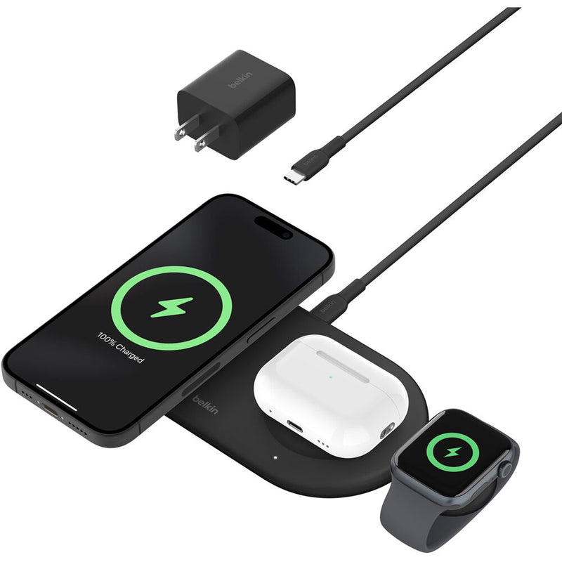 Belkin BoostCharge Pro 3-in-1 Magnetic Wireless Charging Pad with Qi2 (Black)