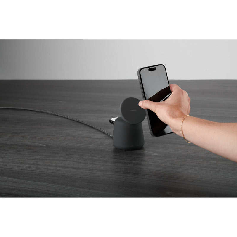 Belkin BoostCharge Pro 2-in-1 Wireless Charging Dock with 15W MagSafe (Charcoal)