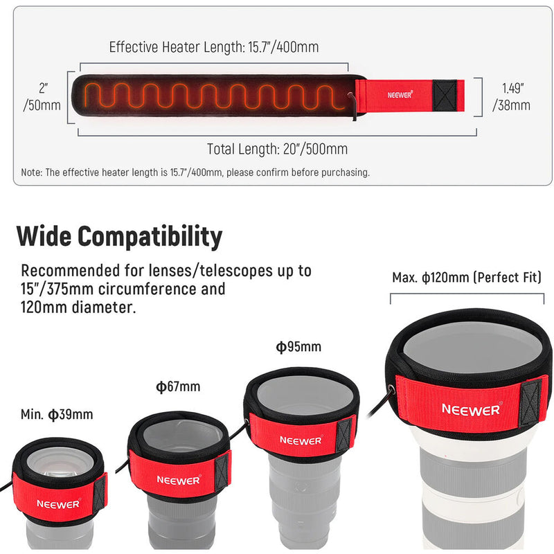 Neewer 23.6" USB Lens Heater for Camera & Telescope Lenses