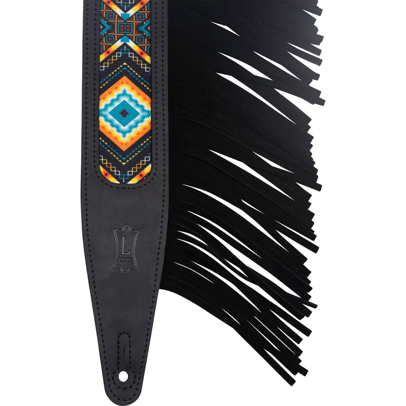 Gator Outlaw Series 2.5" Crazy Horse Black Leather Guitar Strap with Fringe Detail and Western Print