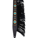 Gator Outlaw Series 2.5" Crazy Horse Black Leather Guitar Strap with Fringe Detail and Western Print