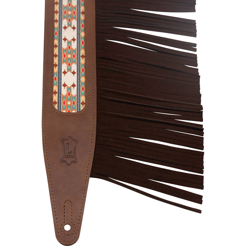 Gator Outlaw Series 2.5" Crazy Horse Brown Leather Guitar Strap with Fringe Detail and Western Print