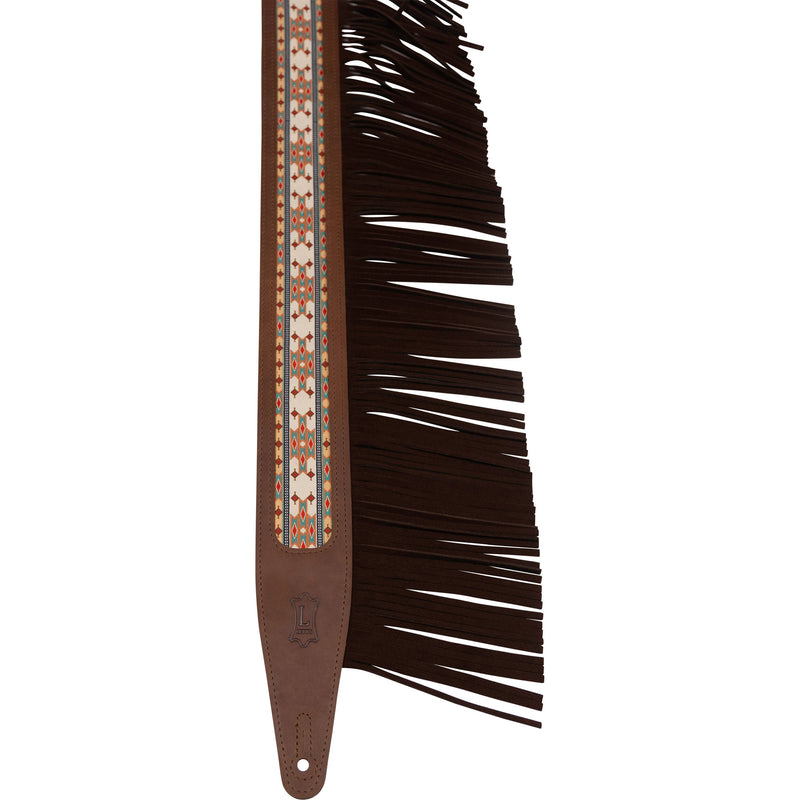 Gator Outlaw Series 2.5" Crazy Horse Brown Leather Guitar Strap with Fringe Detail and Western Print