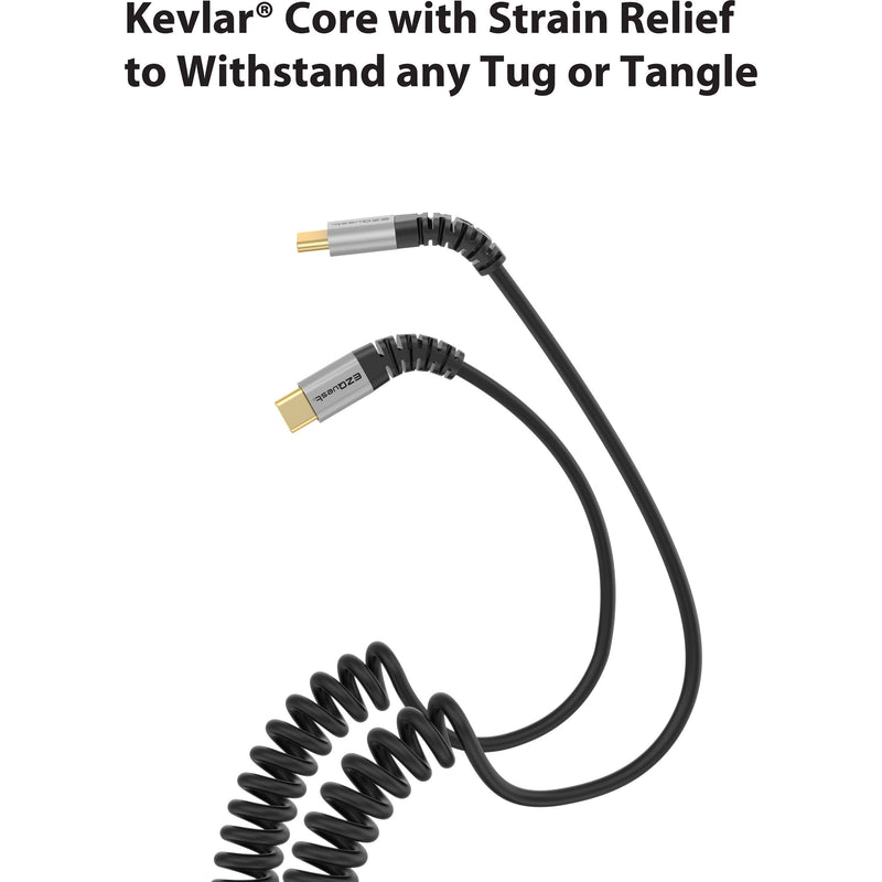 EZQuest DuraGuard Coiled USB-C 2.0 Male Charge & Sync Cable (4.9')