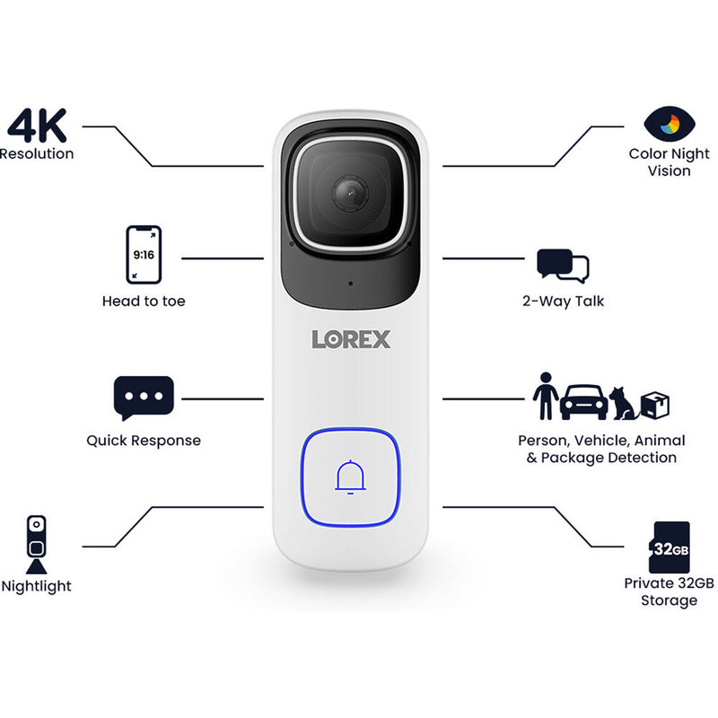 Lorex B862AJD-E 4K UHD Wired Video Doorbell (White)