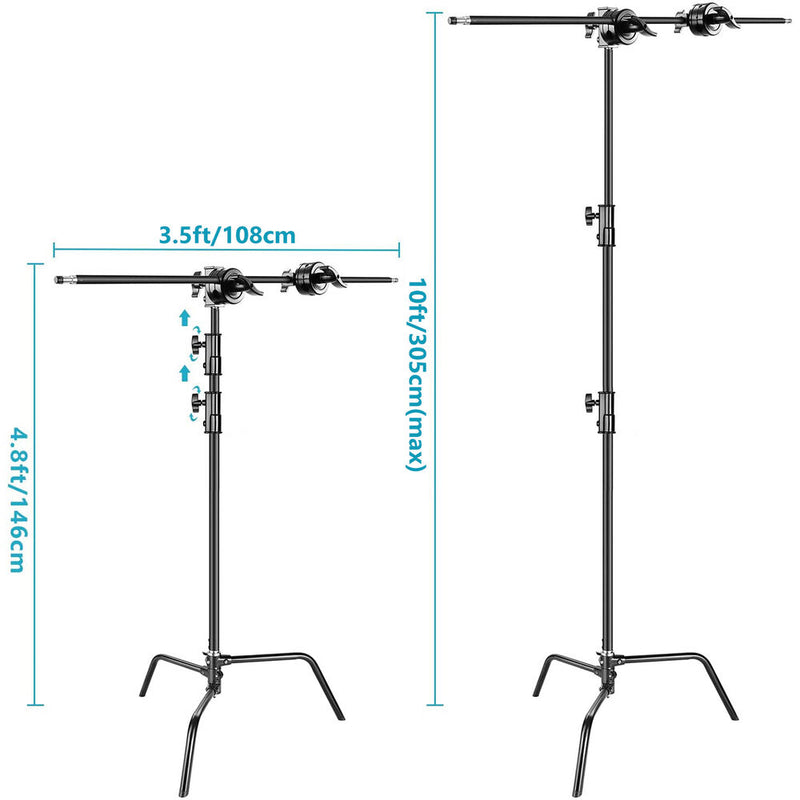 Neewer Steel C-Stand with Extension Arm (10.5', Black, 2-Pack)