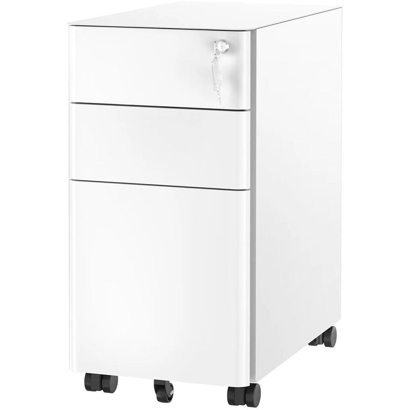 Mount-It! Slim Rolling File Cabinet with 3 Drawers (White)