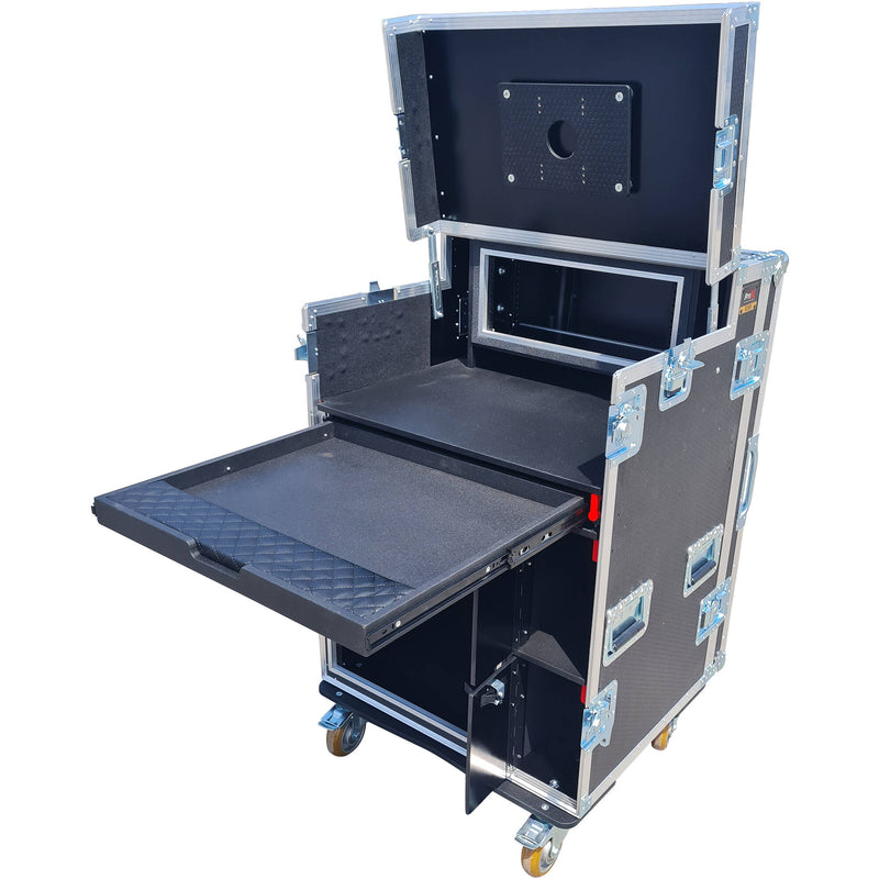 ProX Mobile AV Broadcasting Streaming Recording Studio Workstation Case (4 RU Top, 12 RU Bottom, Aluminum Finish)