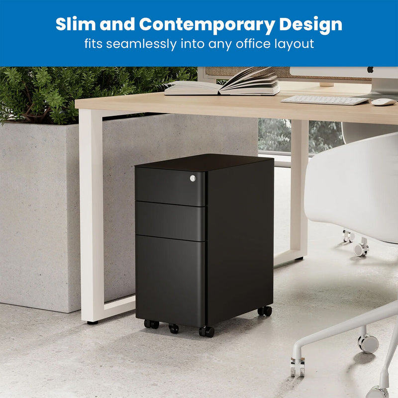 Mount-It! Slim Rolling File Cabinet with 3 Drawers (Black)