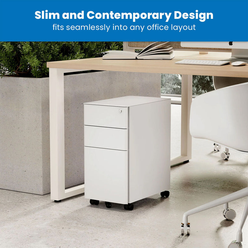 Mount-It! Slim Rolling File Cabinet with 3 Drawers (White)