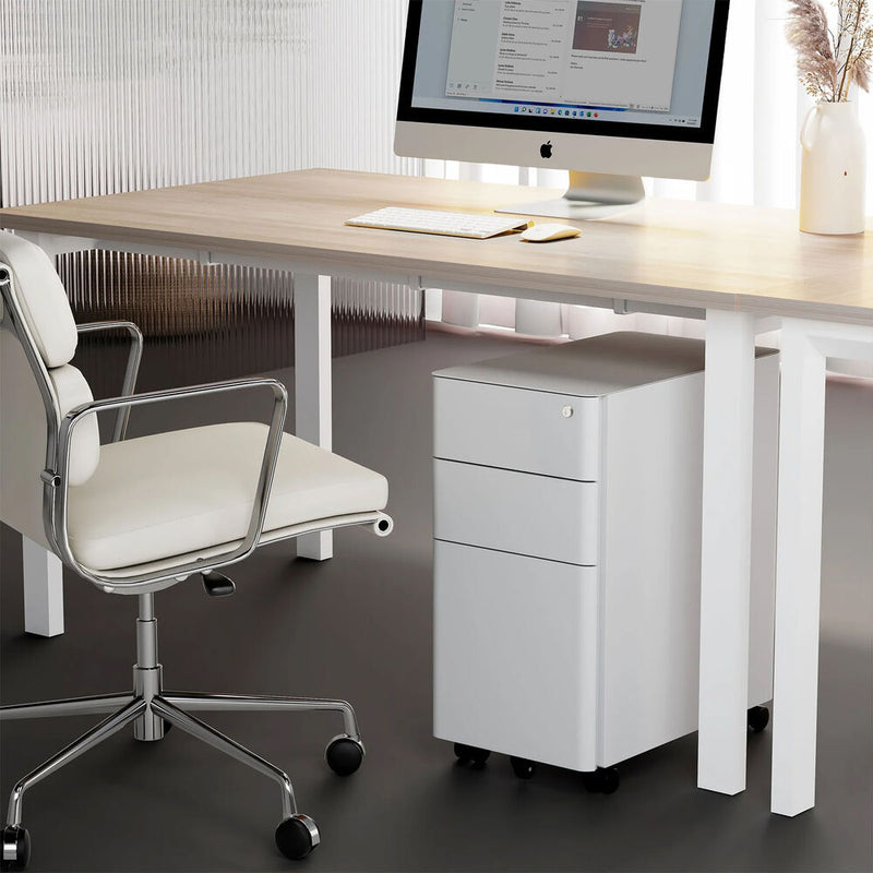 Mount-It! Slim Rolling File Cabinet with 3 Drawers (White)