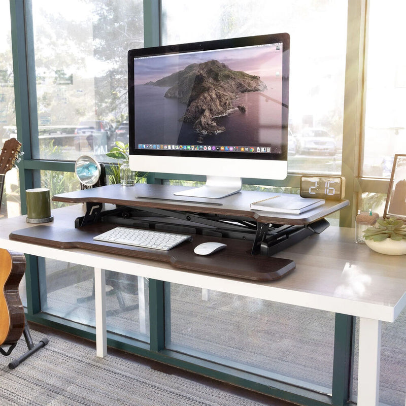 Mount-It! Standing Desk Converter with 38" Desktop (Dark Walnut)