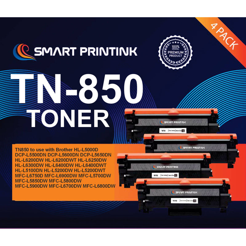 Smart Printink TN850 High-Yield Black Toner Cartridge Kit (4-Pack)