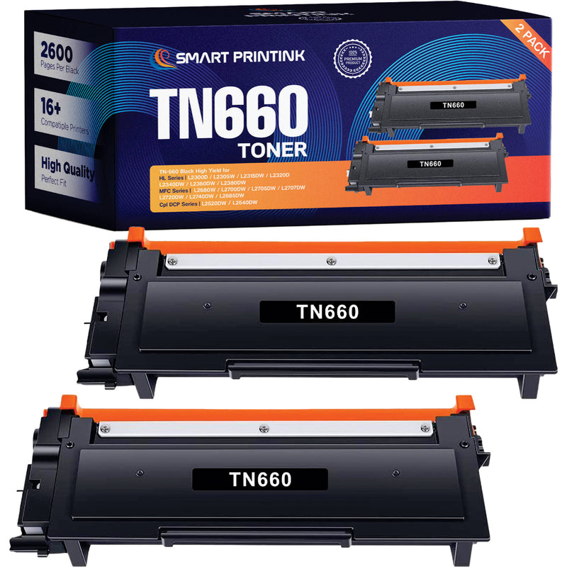 Smart Printink TN660 High Yield Black Toner Replacement Cartridge Kit (2-Pack)