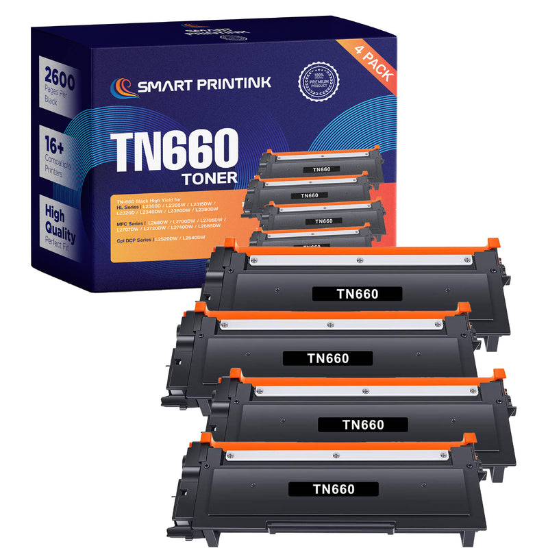 Smart Printink TN660 High Yield Black Toner Replacement Cartridge Kit (4-Pack)