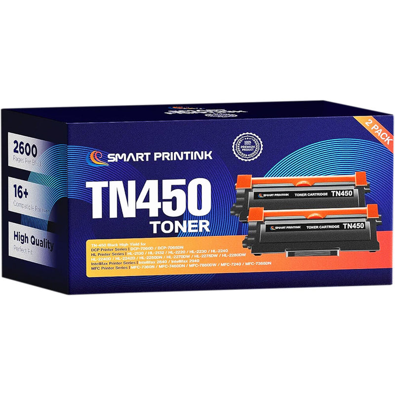 Smart Printink TN450 High Yield Black Toner Cartridge Kit (2-Pack)