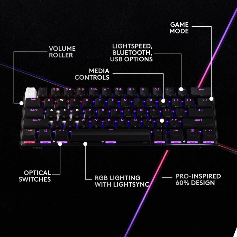 Logitech G PRO X 60 LIGHTSPEED Wireless Gaming Keyboard (Black, Tactile Switches)