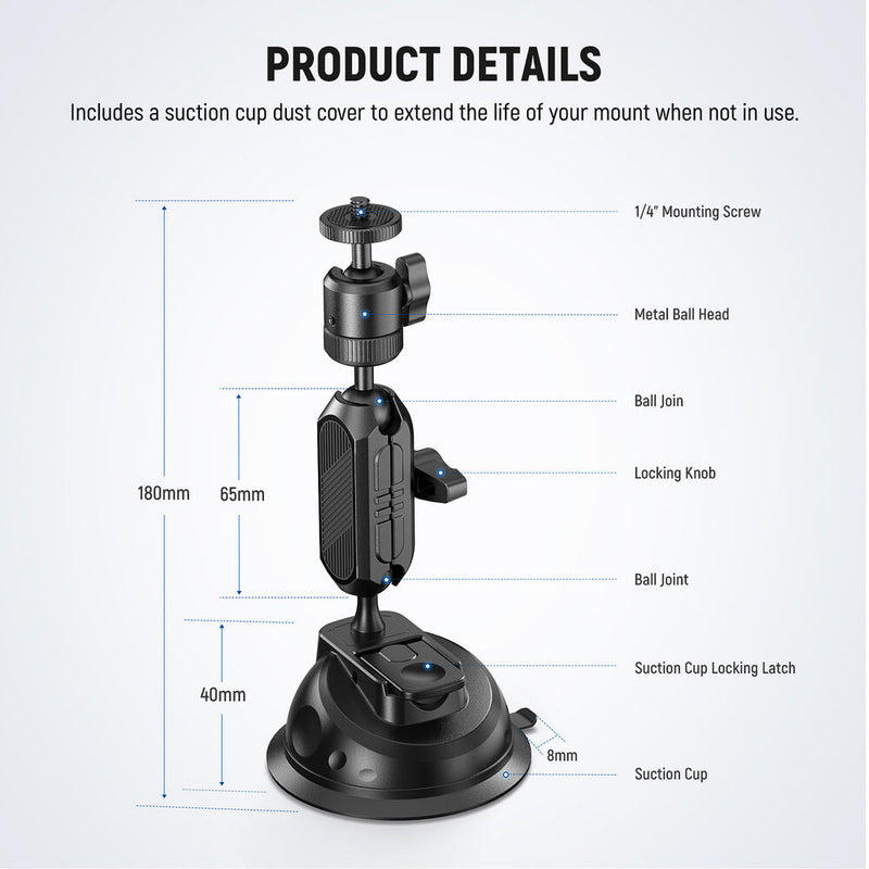 Neewer Multi-Section Magic Arm with Suction Cup Mount for Action Cams & Phones