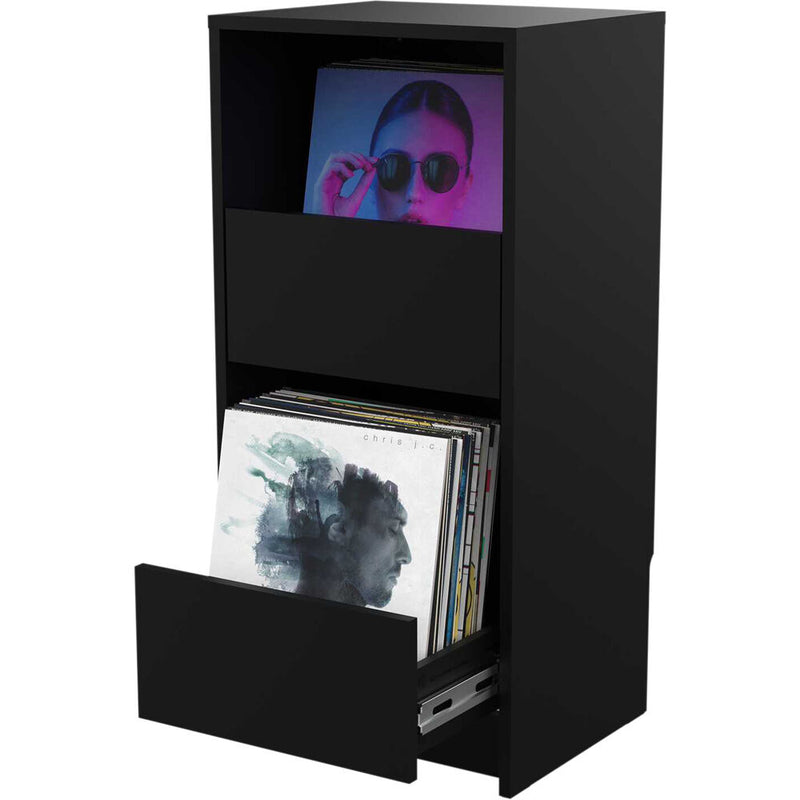 GLORIOUS Vinyl Vault Record Storage Cabinet with Soft-Closing Drawers (Black)