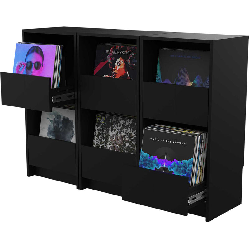 GLORIOUS Vinyl Vault Record Storage Cabinet with Soft-Closing Drawers (Black)