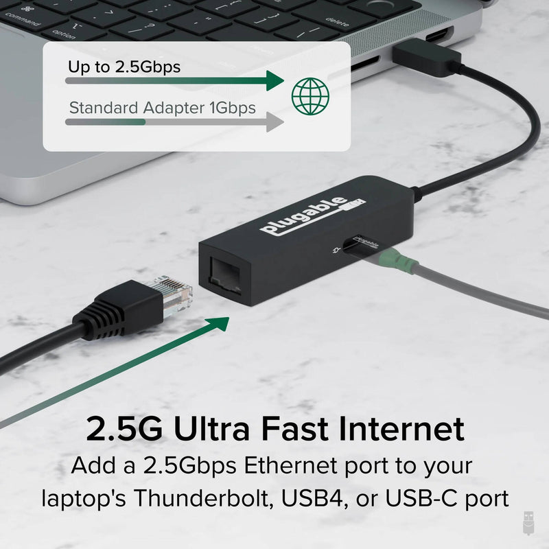 Plugable 2.5 Gigabit Ethernet to USB-C Adapter with 100W Charging