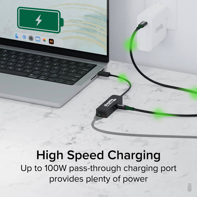 Plugable 2.5 Gigabit Ethernet to USB-C Adapter with 100W Charging