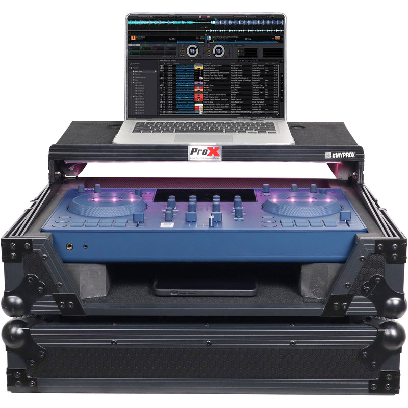 ProX ATA-Style Flight Case for AlphaTheta OMNIS-DUO DJ Controller with Laptop Shelf and LED (All Black)