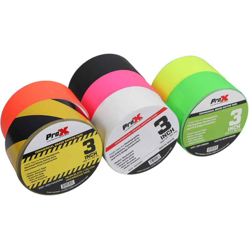 ProX Commercial-Grade Gaffer Tape (3" x 60 yd, Fluorescent Hazard Yellow and Black)