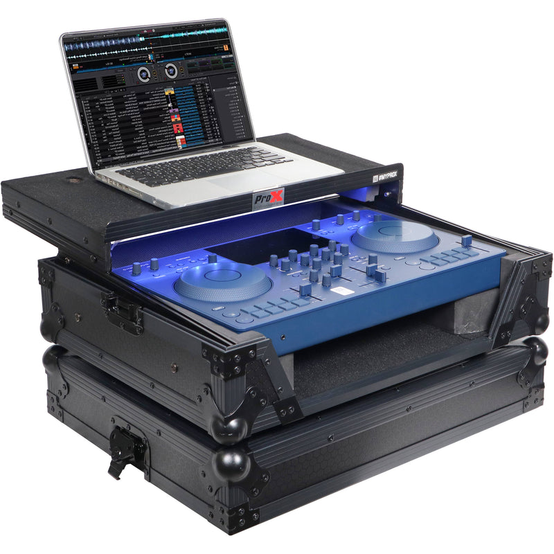 ProX ATA-Style Flight Case for AlphaTheta OMNIS-DUO DJ Controller with Laptop Shelf and LED (All Black)