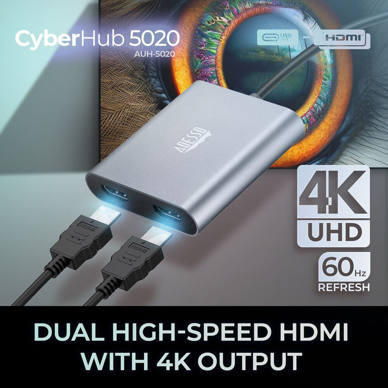 Adesso USB-C Male to Dual-HDMI 4K Female Adapter (5.9")