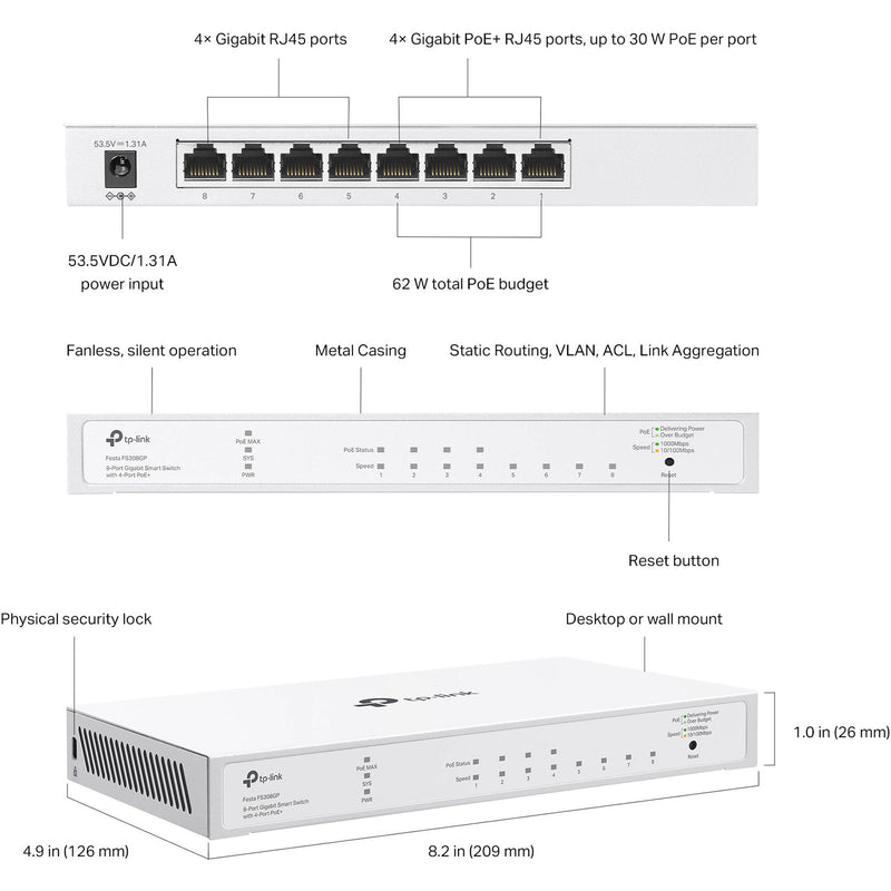 TP-Link Festa FS308GP 8-Port PoE+ Compliant Gigabit Managed Network Switch