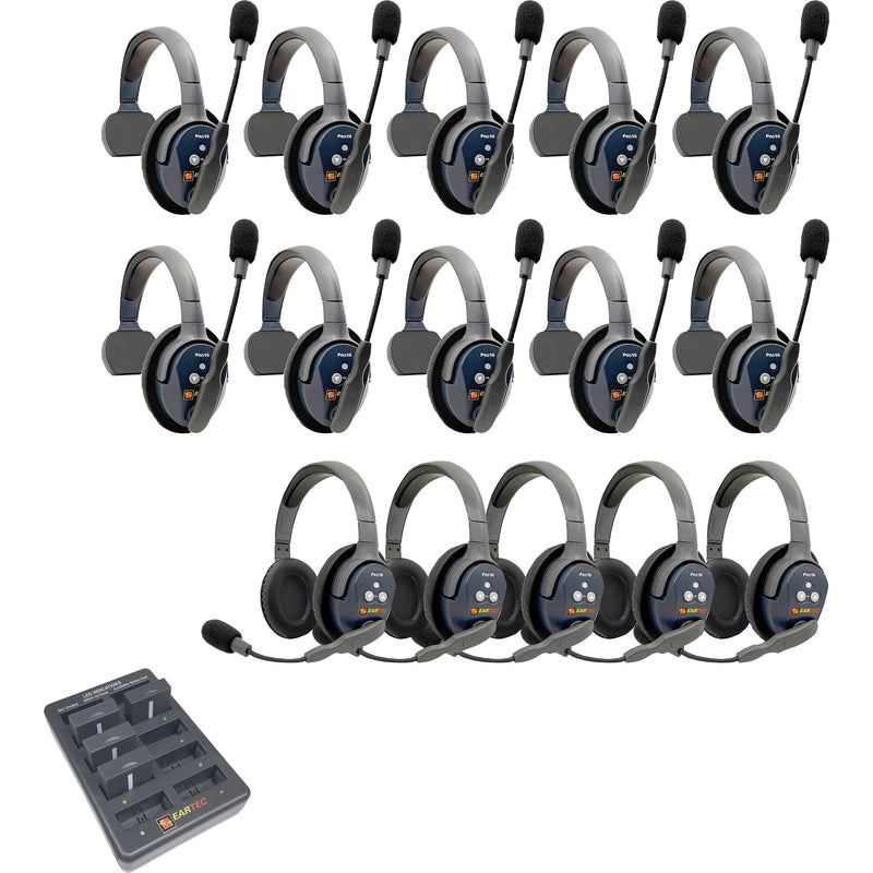 Eartec UltraLITE Pro16 Long-Range Dual-Channel Full-Duplex Wireless Intercom System with 10 Single-Ear Headsets (2.4 GHz)