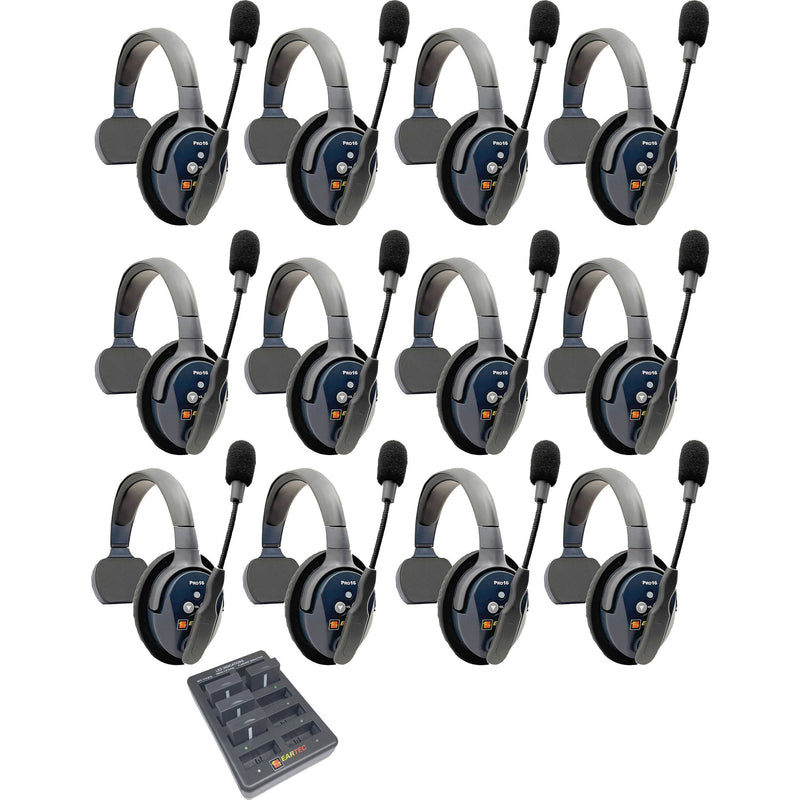 Eartec UltraLITE Pro16 Long-Range Dual-Channel Full-Duplex Wireless Intercom System with 12 Single-Ear Headsets (2.4 GHz)