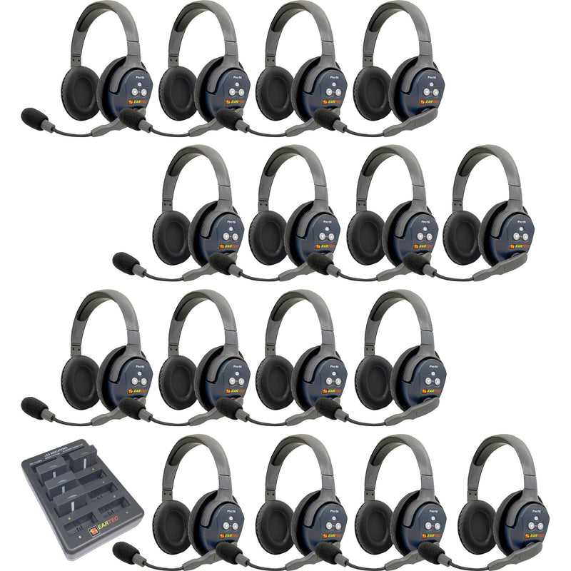 Eartec UltraLITE Pro16 Long-Range Dual-Channel Full-Duplex Wireless Intercom System with 16 Dual-Ear Headsets (2.4 GHz)