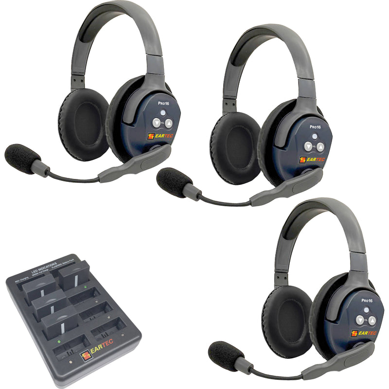 Eartec UltraLITE Pro16 Long-Range Dual-Channel Full-Duplex Wireless Intercom System with 3 Dual-Ear Headsets (2.4 GHz)