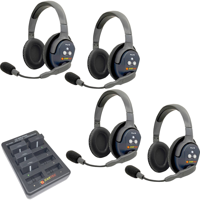 Eartec UltraLITE Pro16 Long-Range Dual-Channel Full-Duplex Wireless Intercom System with 4 Dual-Ear Headsets (2.4 GHz)