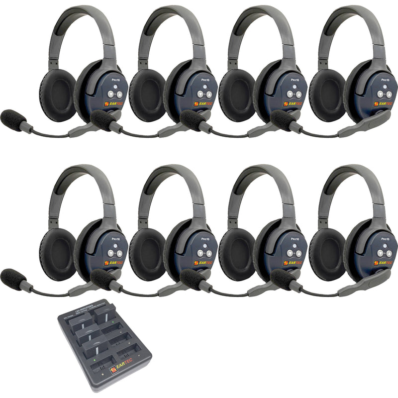 Eartec UltraLITE Pro16 Long-Range Dual-Channel Full-Duplex Wireless Intercom System with 8 Dual-Ear Headsets (2.4 GHz)