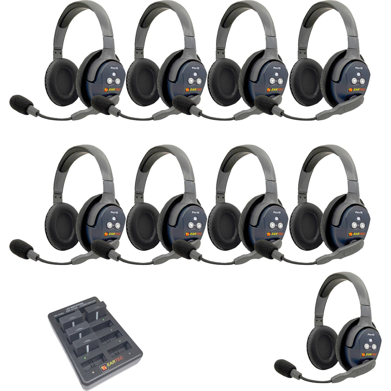 Eartec UltraLITE Pro16 Long-Range Dual-Channel Full-Duplex Wireless Intercom System with 9 Dual-Ear Headsets (2.4 GHz)