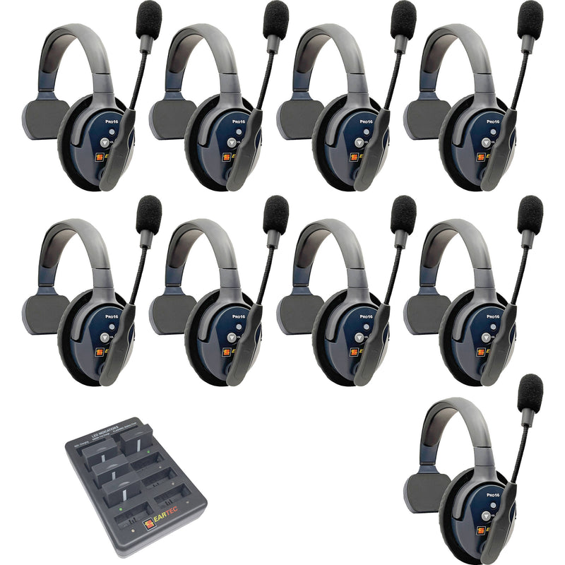 Eartec UltraLITE Pro16 Long-Range Dual-Channel Full-Duplex Wireless Intercom System with 9 Single-Ear Headsets (2.4 GHz)