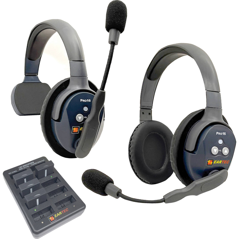 Eartec UltraLITE Pro16 Long-Range Dual-Channel Full-Duplex Wireless Intercom System with 1 Single-Ear & 1 Dual-Ear Headsets (2.4 GHz)