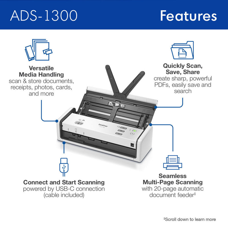 Brother ADS-1300 Compact Desktop Scanner