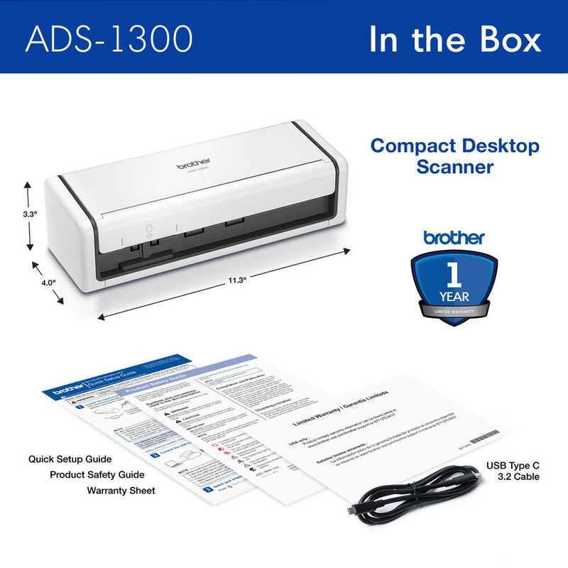 Brother ADS-1300 Compact Desktop Scanner