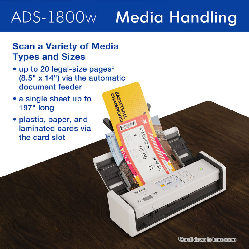 Brother ADS-1800W Wireless Compact Desktop Scanner with Color Touchscreen