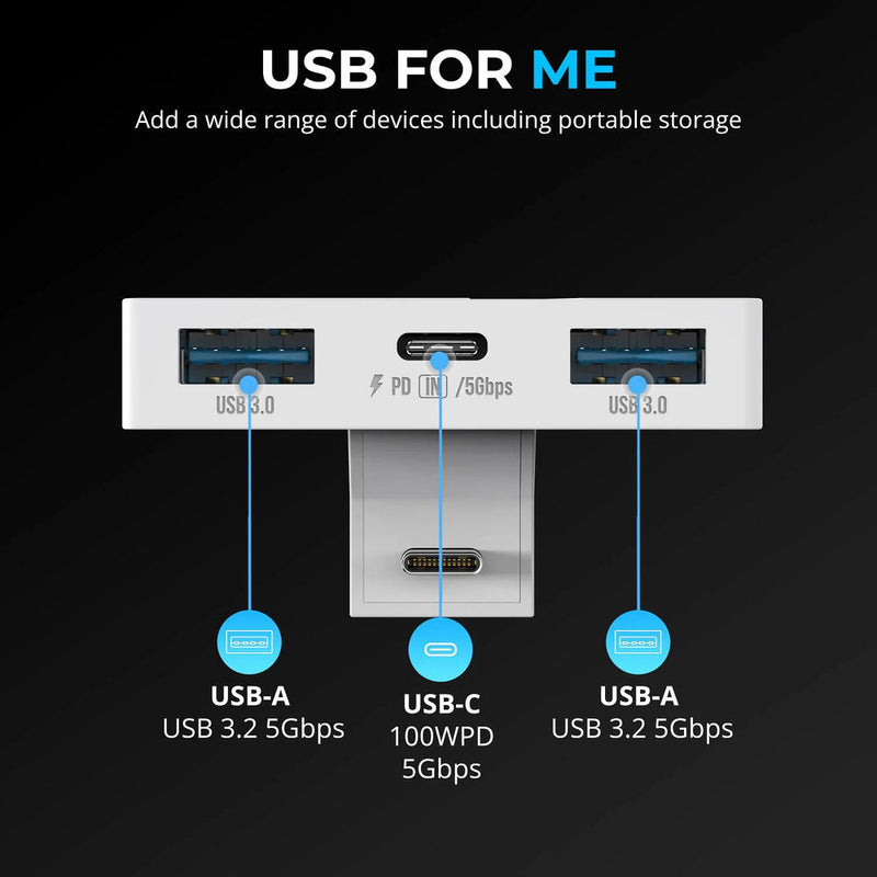 Sabrent USB-C 3-Port Gaming Hub (White)