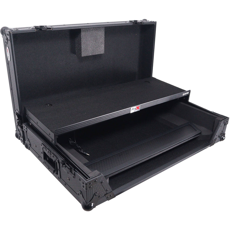 ProX ATA Flight-Style Road Case for RANE Four DJ Controller with Laptop Shelf with&nbsp;LED and Wheels (1 RU, Black)