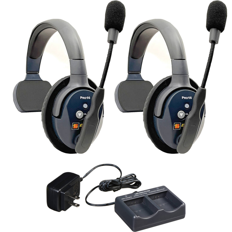 Eartec UltraLITE Pro16 Long-Range Dual-Channel Full-Duplex Wireless Intercom System with 2 Single-Ear Headsets (2.4 GHz)