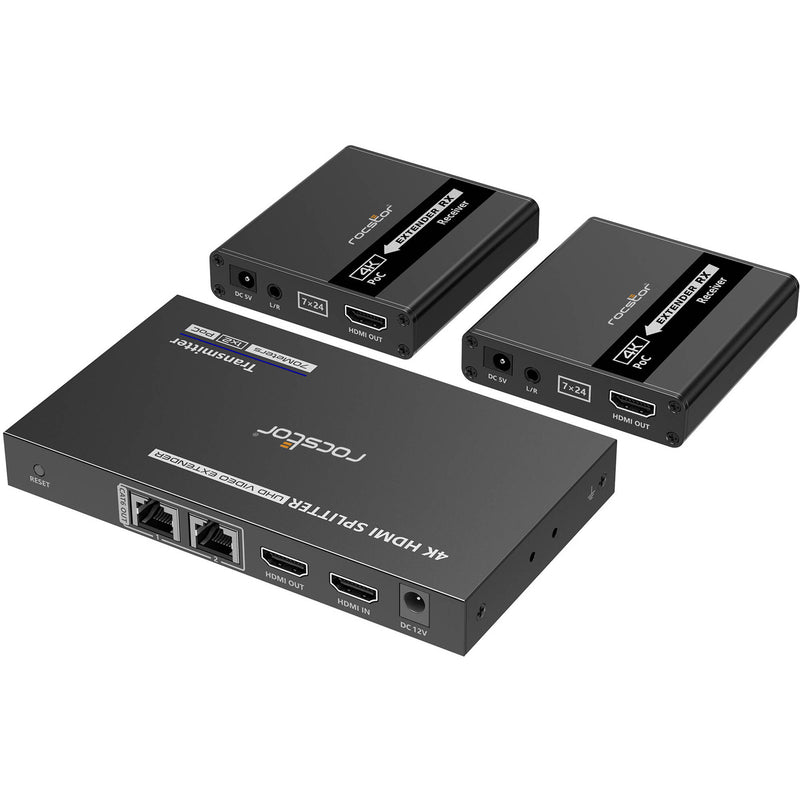 Rocstor TrueReach 1 x 2 4K30 HDMI Extender Splitter Kit with PoC (230')